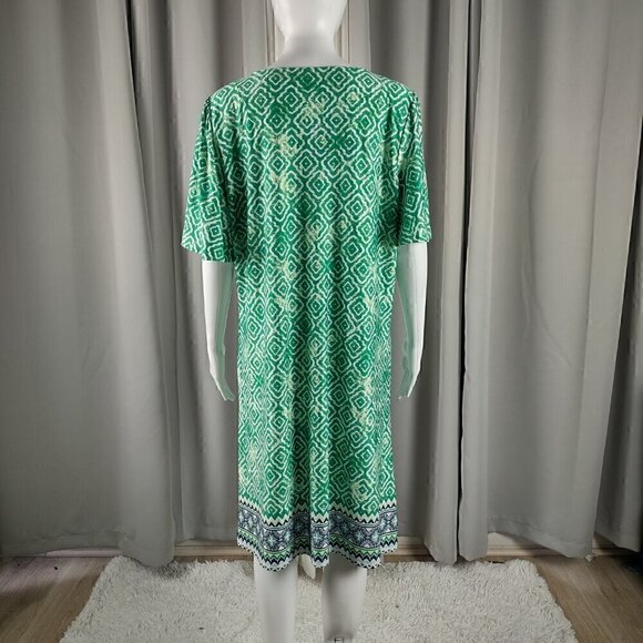 Kim Rogers Women's Green White, Patterned Sheath Mid Sleeve Midi Dress Size L - Picture 3 of 10